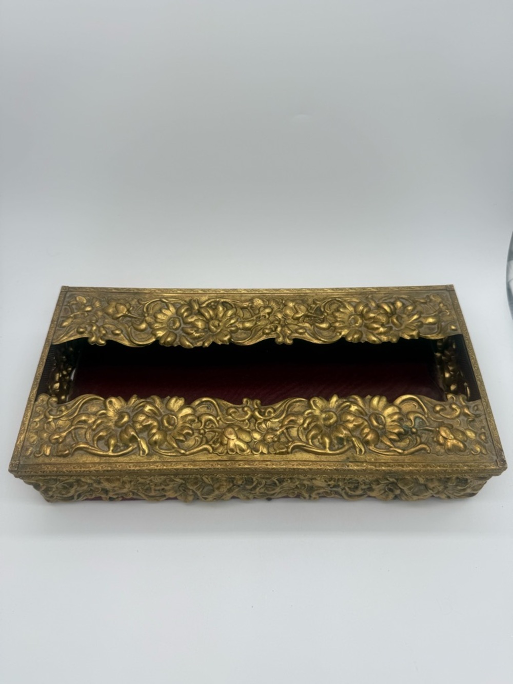 Vintage Gold Tone Metal Floral Tissue Box Cover MCM Hollywood Regency 50s 60s